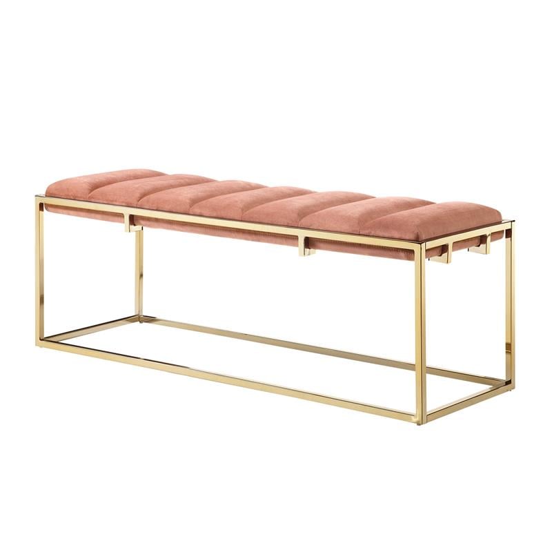 Posh Living Markus Tufted Velvet Bench in Blush Pink/Gold