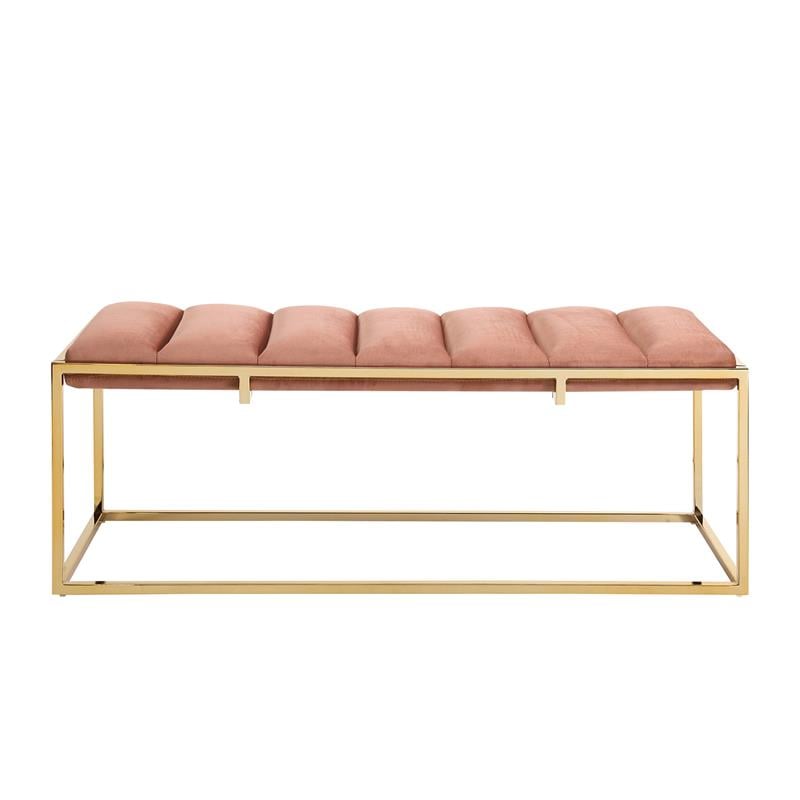 Posh Living Markus Tufted Velvet Bench in Blush Pink/Gold