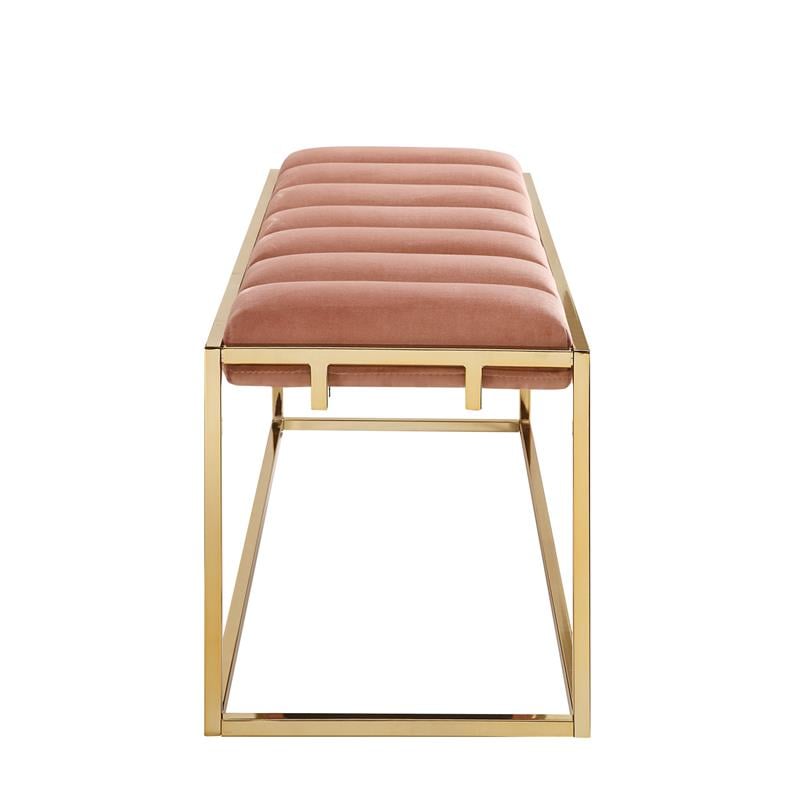 Posh Living Markus Tufted Velvet Bench in Blush Pink/Gold