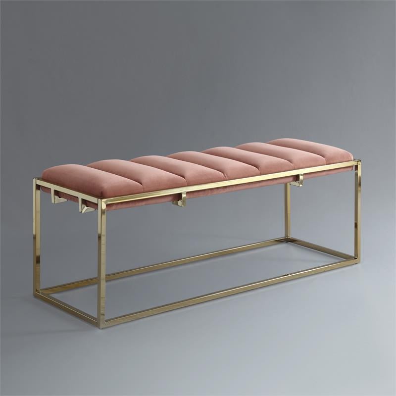 Posh Living Markus Tufted Velvet Bench in Blush Pink/Gold