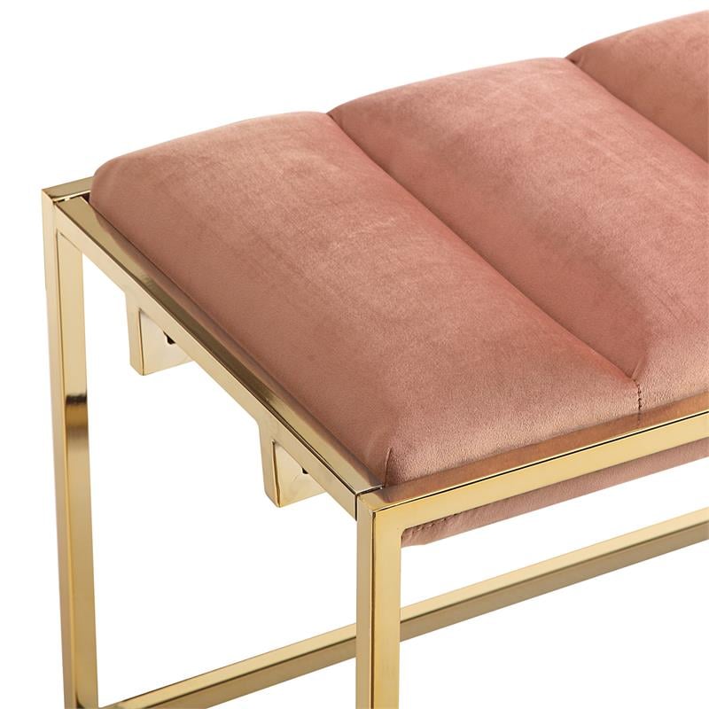 Posh Living Markus Tufted Velvet Bench in Blush Pink/Gold