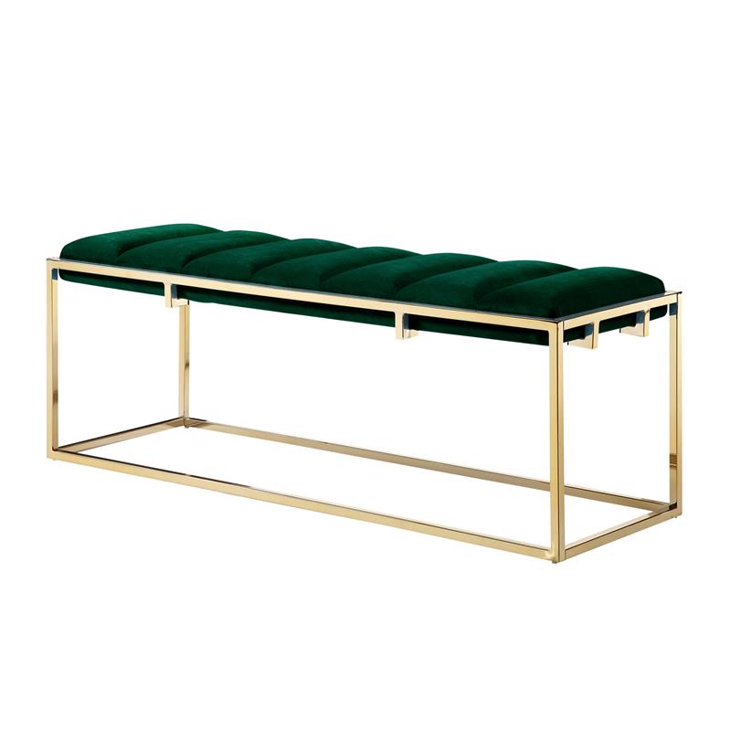 Posh Living Markus Tufted Velvet Bench in Green/Gold