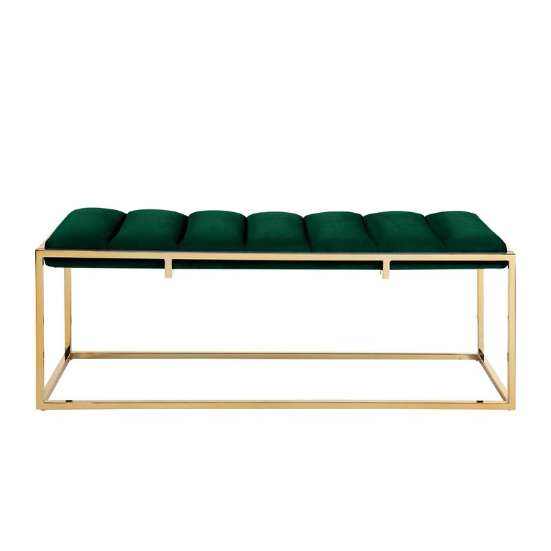 Posh Living Markus Tufted Velvet Bench in Green/Gold
