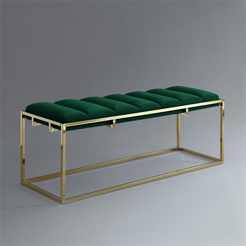 Posh Living Markus Tufted Velvet Bench in Green/Gold