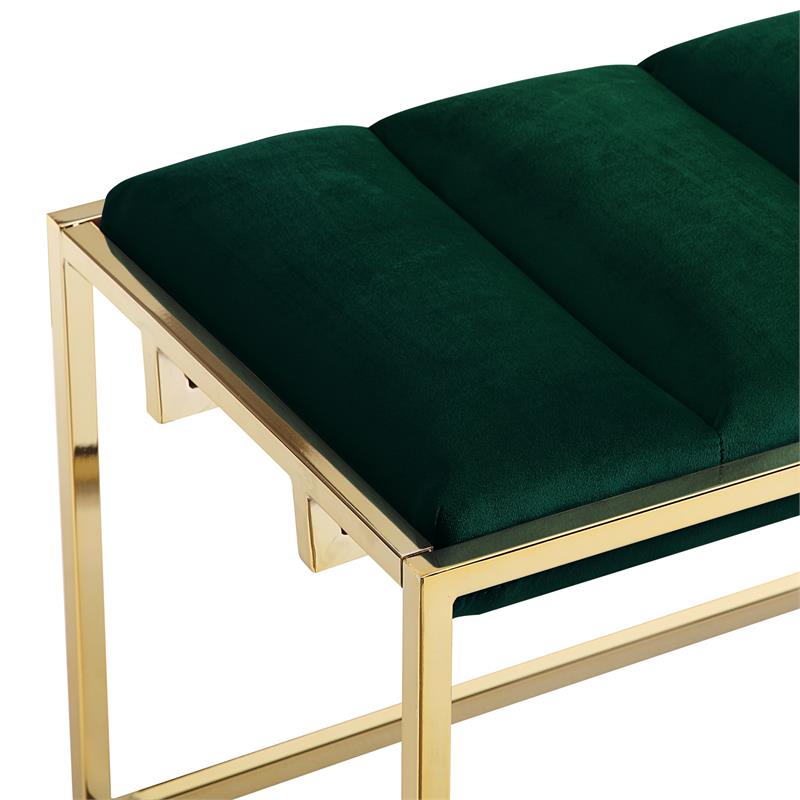 Posh Living Markus Tufted Velvet Bench in Green/Gold