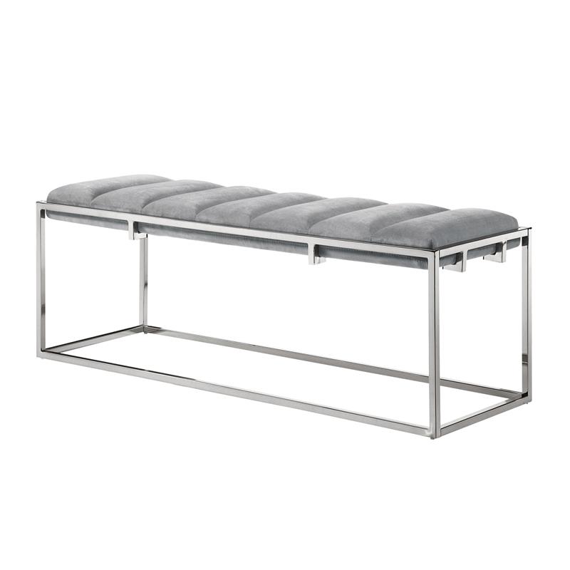 Posh Living Markus Tufted Velvet Bench in Gray/Chrome