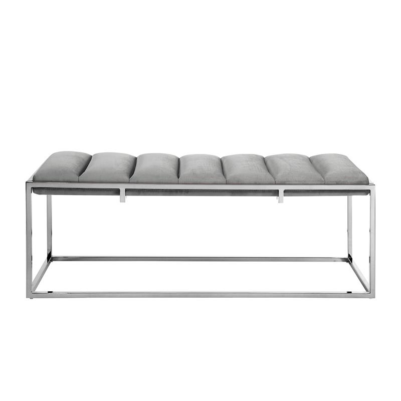 Posh Living Markus Tufted Velvet Bench in Gray/Chrome