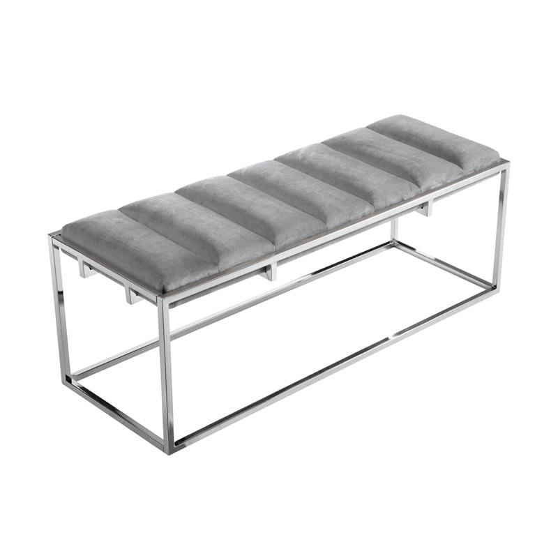 Posh Living Markus Tufted Velvet Bench in Gray/Chrome