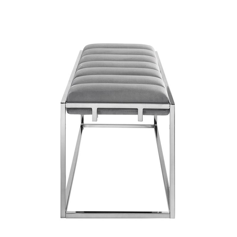 Posh Living Markus Tufted Velvet Bench in Gray/Chrome