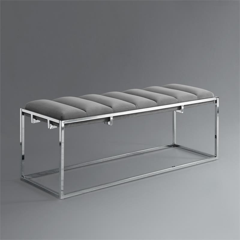 Posh Living Markus Tufted Velvet Bench in Gray/Chrome