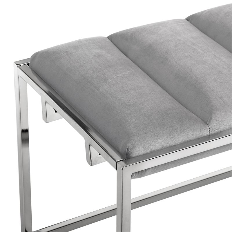 Posh Living Markus Tufted Velvet Bench in Gray/Chrome