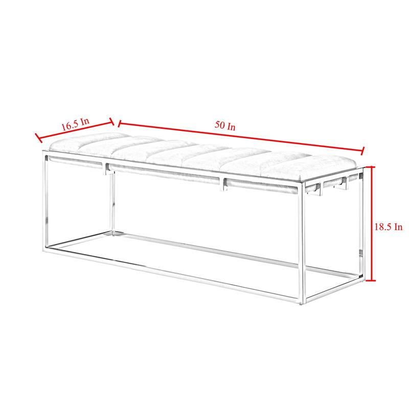 Posh Living Markus Tufted Velvet Bench in Gray/Chrome