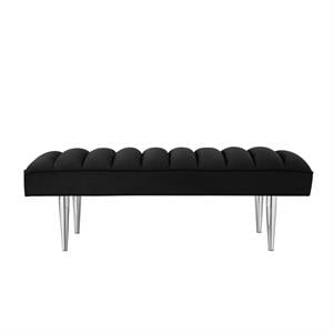 Posh Living Darian Tufted Velvet Bench with Metal Legs in Black/Chrome