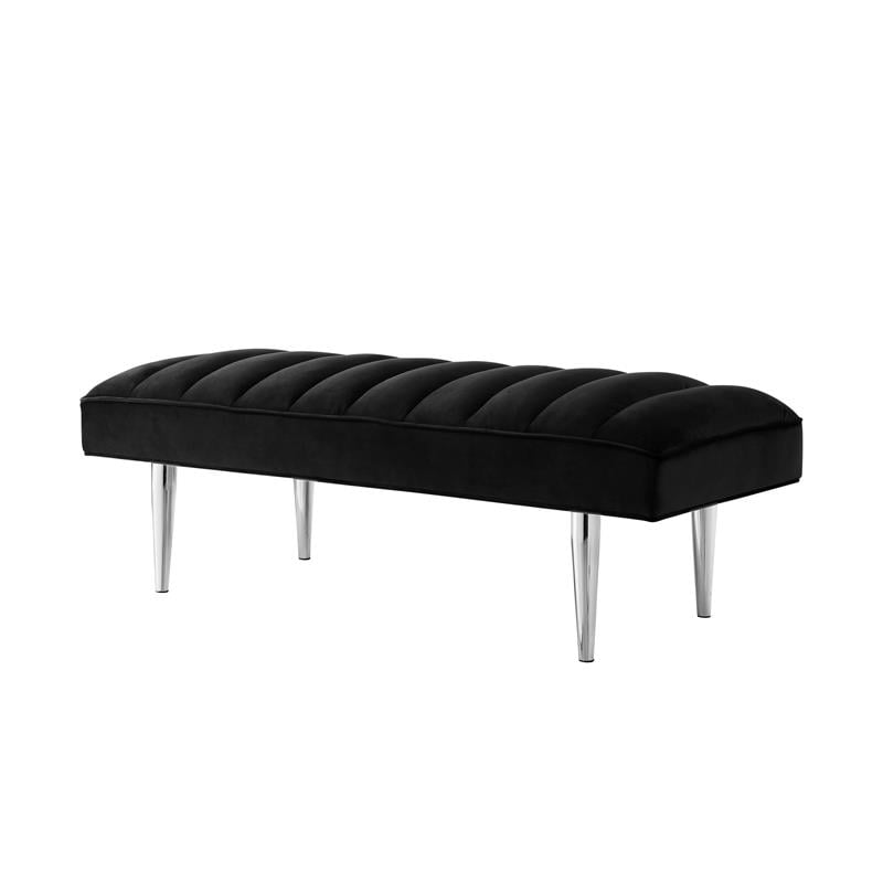 Posh Living Darian Tufted Velvet Bench with Metal Legs in Black/Chrome