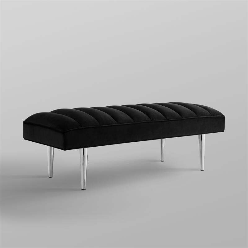 Posh Living Darian Tufted Velvet Bench with Metal Legs in Black/Chrome