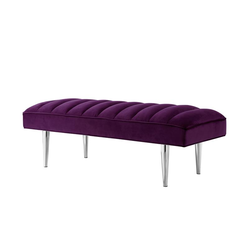 Posh Living Darian Tufted Velvet Bench with Metal Legs in Purple/Chrome
