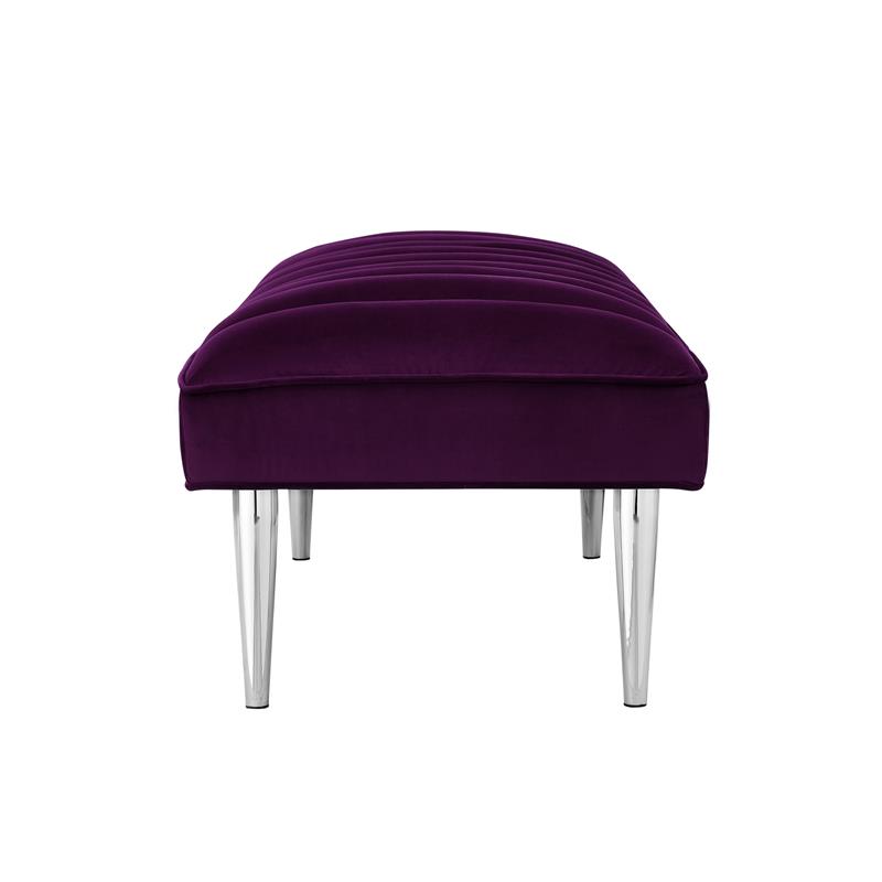 Posh Living Darian Tufted Velvet Bench with Metal Legs in Purple/Chrome