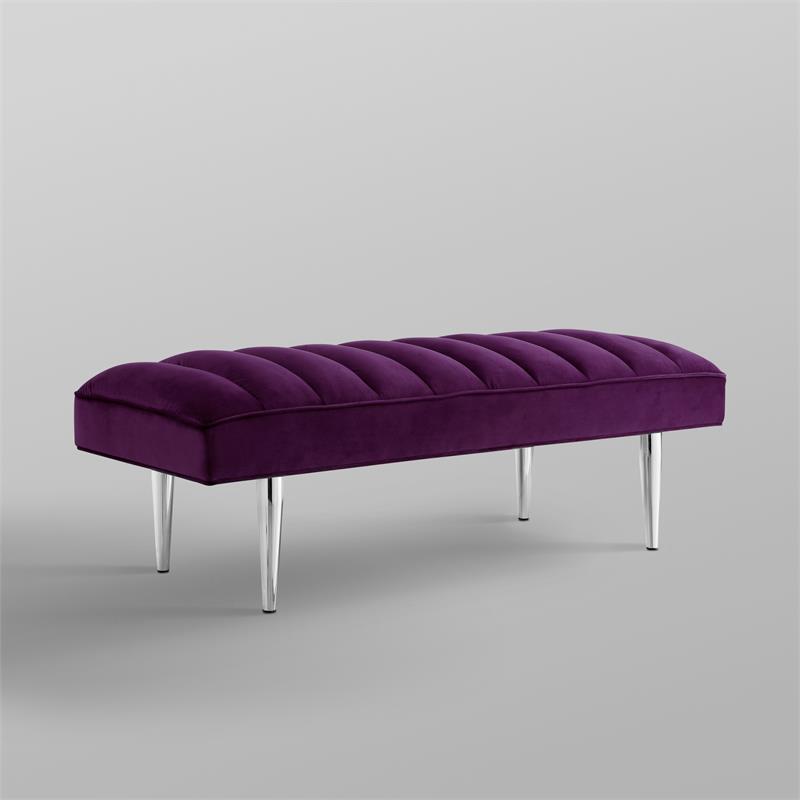 Posh Living Darian Tufted Velvet Bench with Metal Legs in Purple/Chrome
