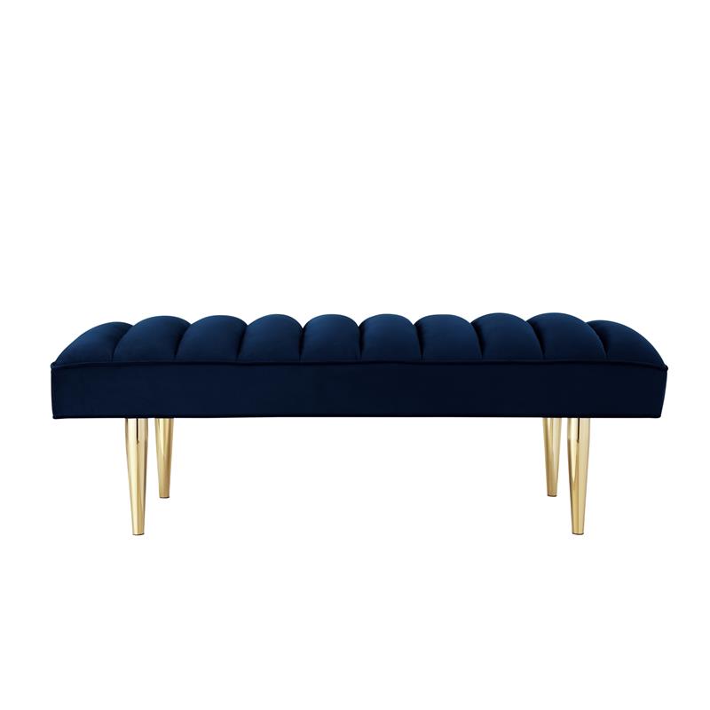 Posh Living Darian Tufted Velvet Bench With Metal Legs In Navy Blue   1966186 1 L 