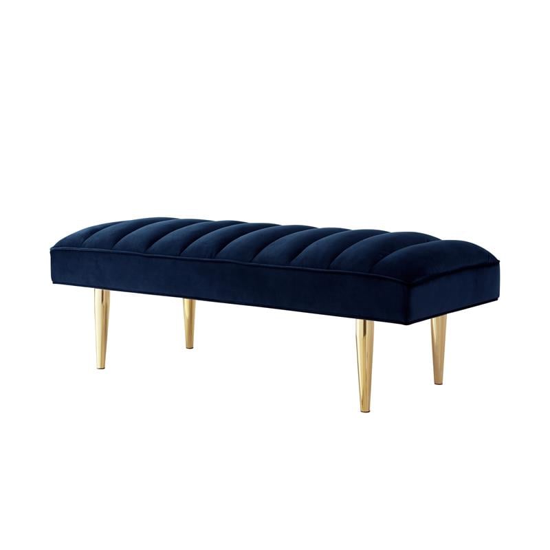Posh Living Darian Tufted Velvet Bench with Metal Legs in Navy Blue/Gold