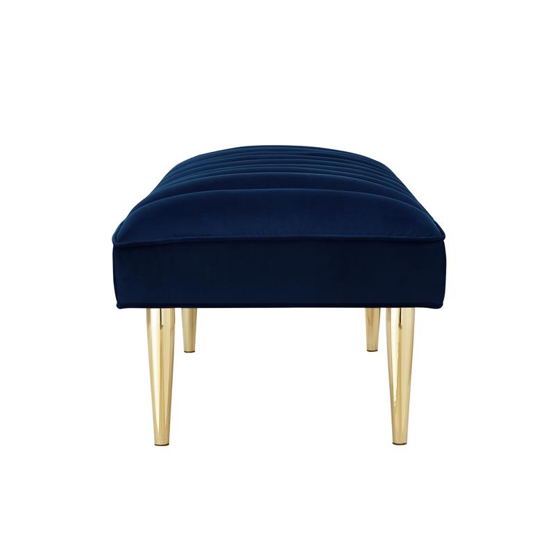 Posh Living Darian Tufted Velvet Bench with Metal Legs in Navy Blue/Gold
