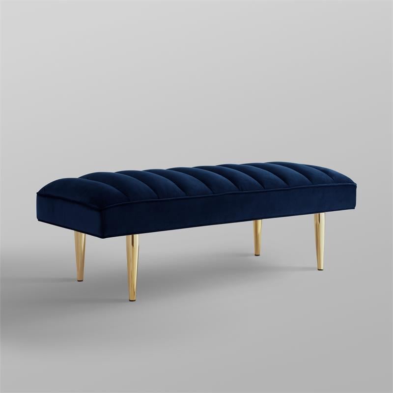 Posh Living Darian Tufted Velvet Bench with Metal Legs in Navy Blue/Gold