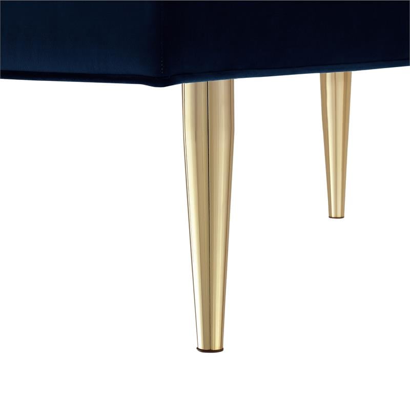 Posh Living Darian Tufted Velvet Bench with Metal Legs in Navy Blue/Gold
