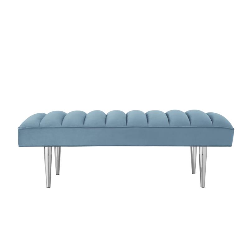 Posh Living Darian Tufted Velvet Bench with Metal Legs in Blue/Chrome