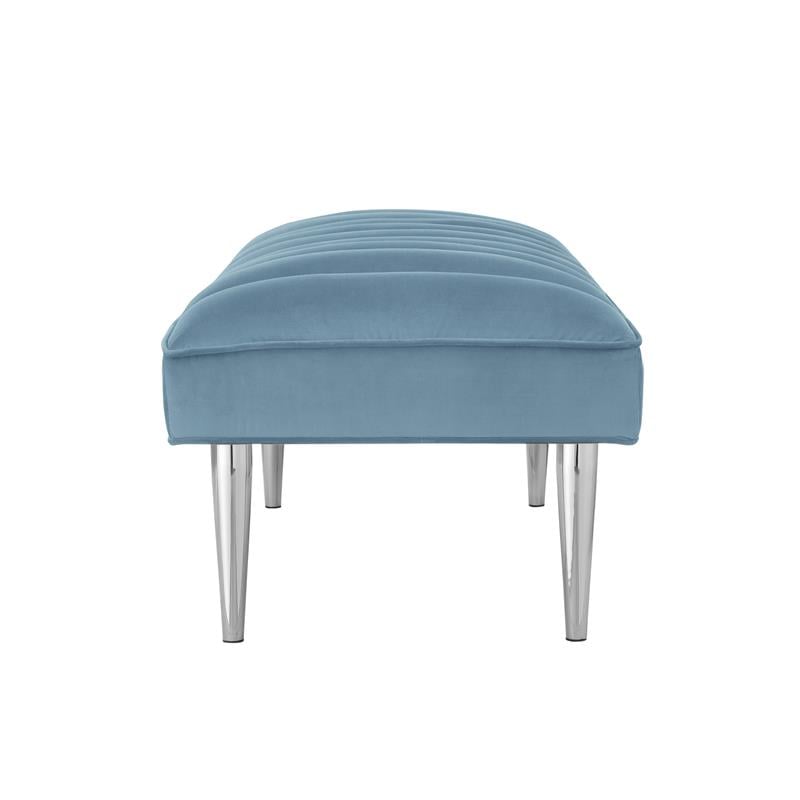 Posh Living Darian Tufted Velvet Bench with Metal Legs in Blue/Chrome