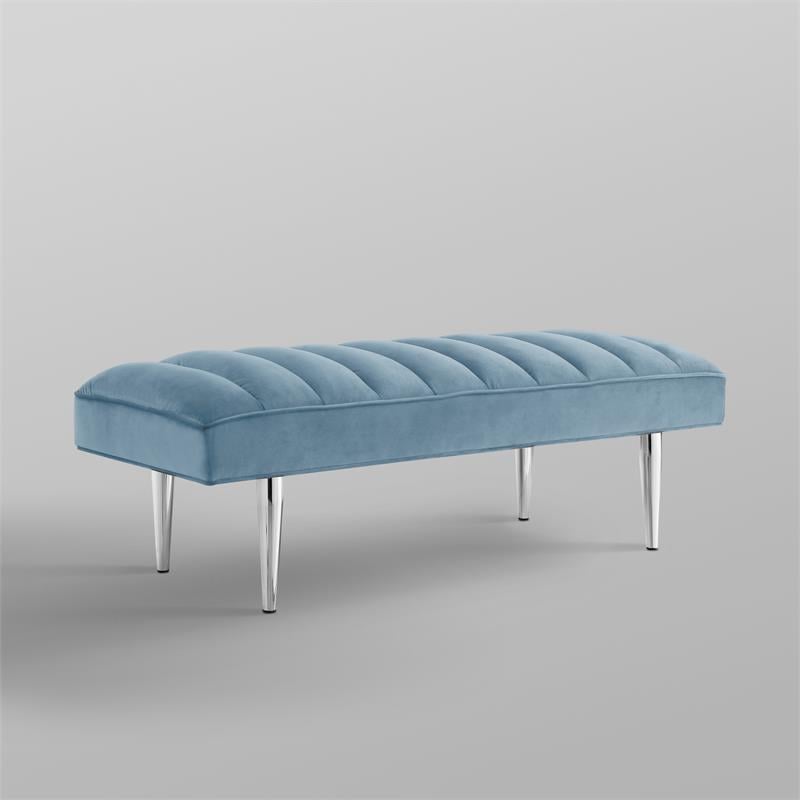 Posh Living Darian Tufted Velvet Bench with Metal Legs in Blue/Chrome