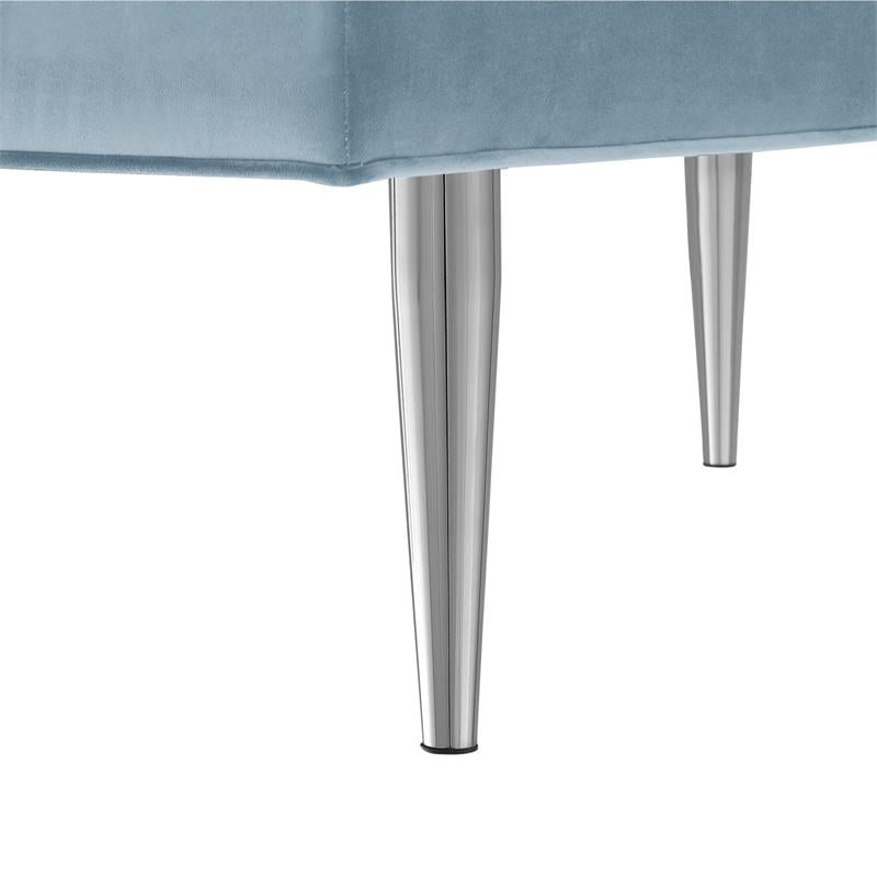 Posh Living Darian Tufted Velvet Bench with Metal Legs in Blue/Chrome