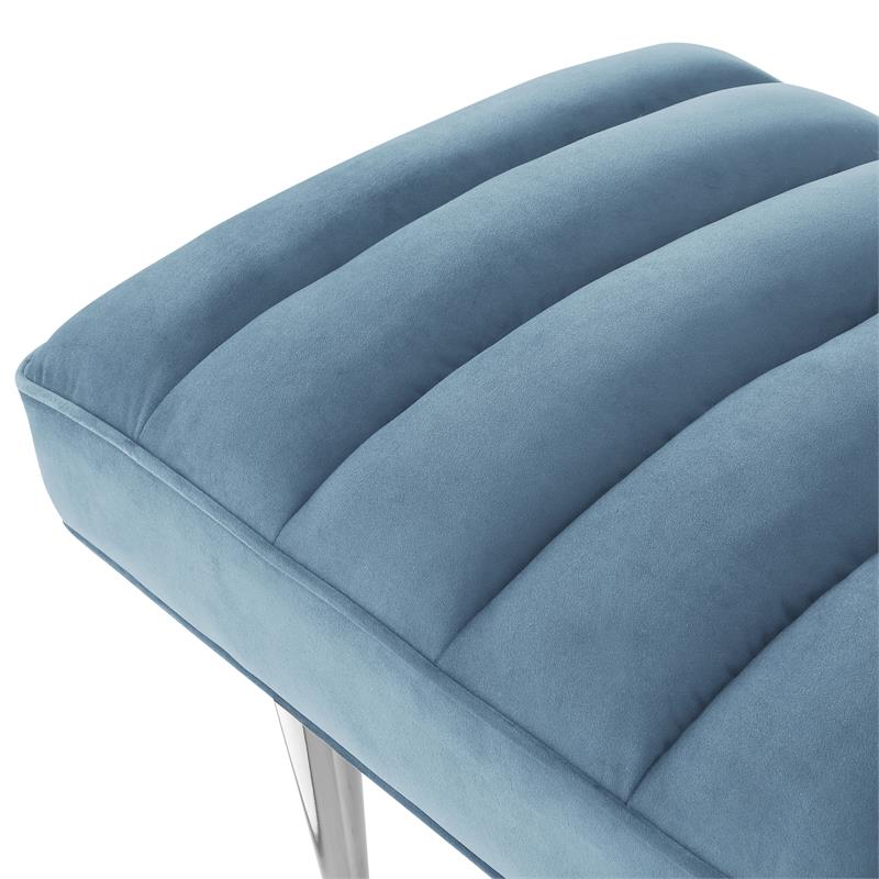 Posh Living Darian Tufted Velvet Bench with Metal Legs in Blue/Chrome