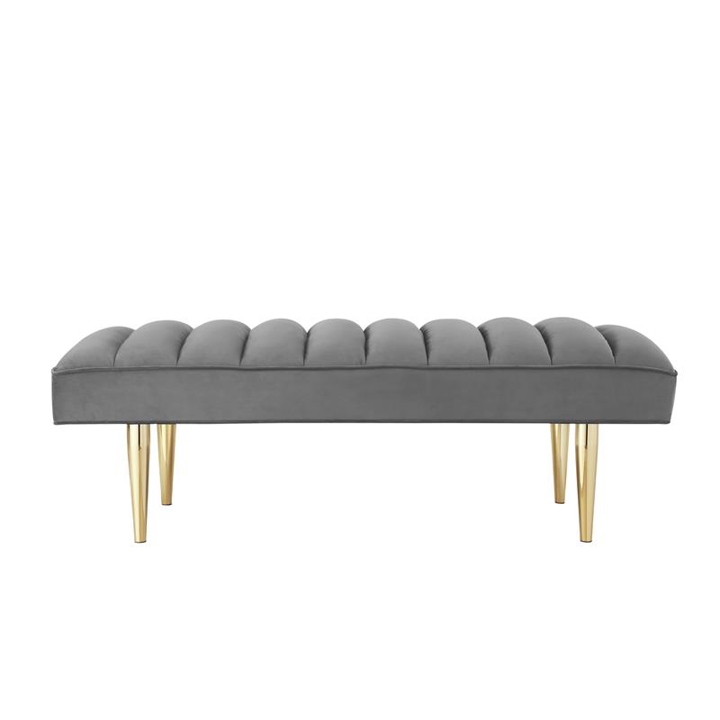 Posh Living Darian Tufted Velvet Bench with Metal Legs in Light Gray/Gold