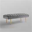 Posh Living Darian Tufted Velvet Bench with Metal Legs in Light Gray/Gold