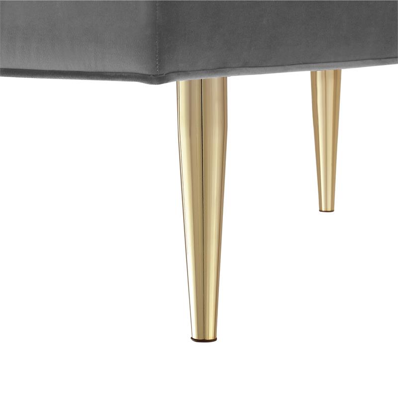 Posh Living Darian Tufted Velvet Bench with Metal Legs in Light Gray/Gold