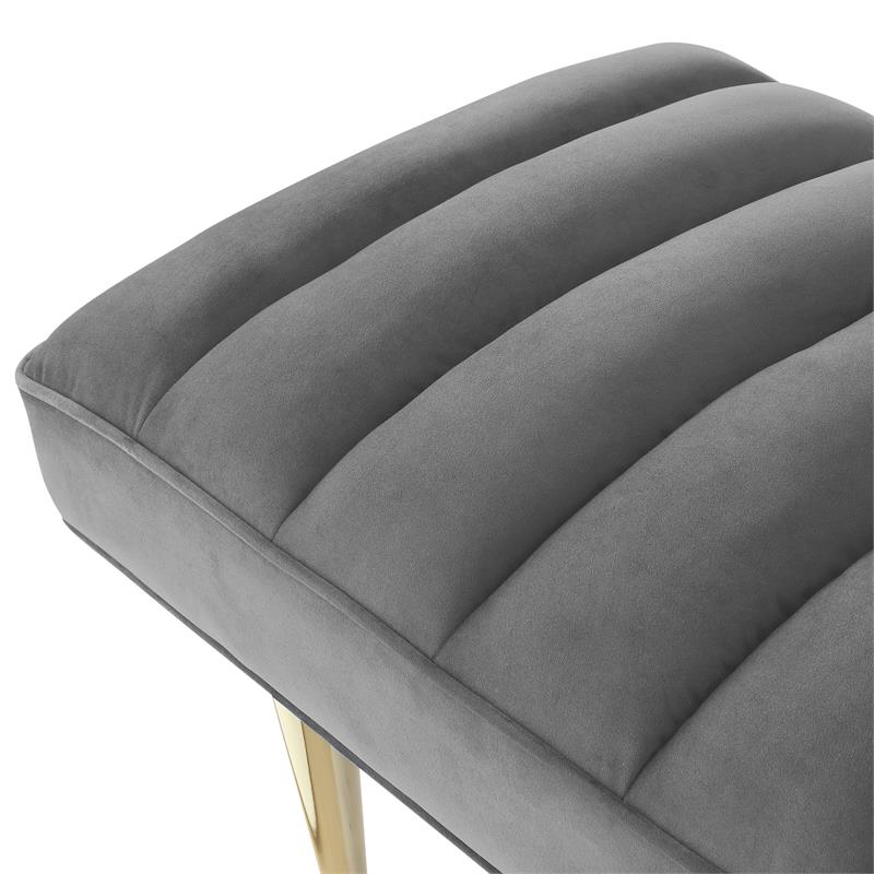 Posh Living Darian Tufted Velvet Bench with Metal Legs in Light Gray/Gold