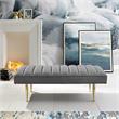 Posh Living Darian Tufted Velvet Bench with Metal Legs in Light Gray/Gold