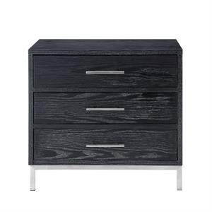 Posh Living Stella 3-Drawer Nightstand with Metal Base in Black/Chrome