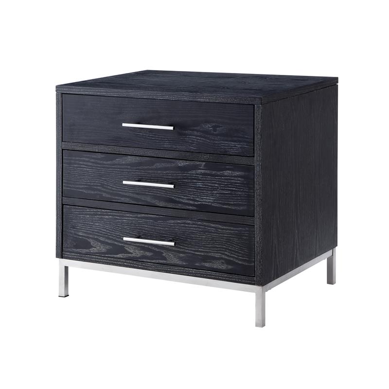 Posh Living Stella 3-Drawer Nightstand with Metal Base in Black/Chrome