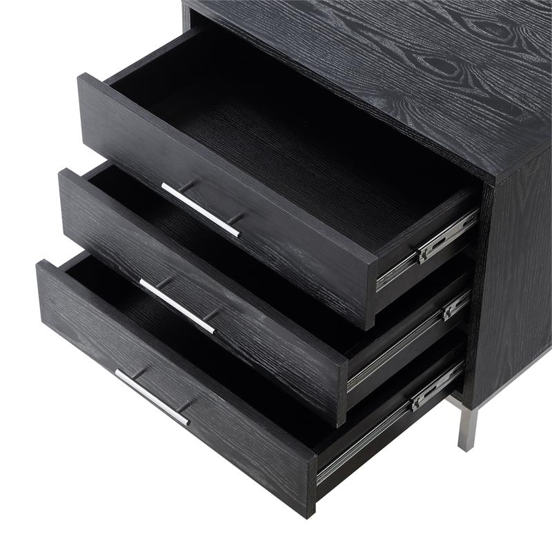 Posh Living Stella 3-Drawer Nightstand with Metal Base in Black/Chrome
