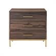 Posh Living Stella 3-Drawer Nightstand with Metal Base in Walnut/Gold