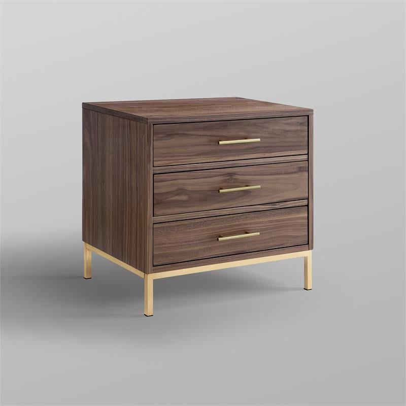 Posh Living Stella 3 Drawer Nightstand With Metal Base In Walnut Gold Nst155 09wt Cx