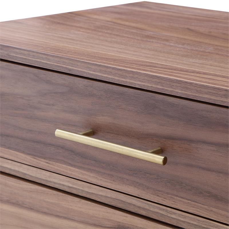 Posh Living Stella 3-Drawer Nightstand with Metal Base in Walnut/Gold