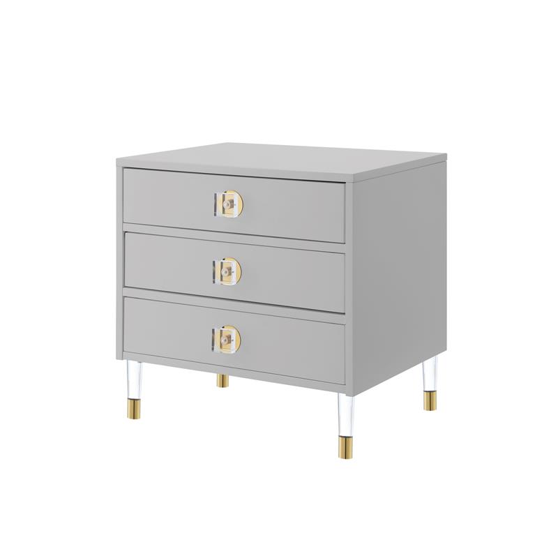 Posh Living Glamuri 3-Drawer Nightstand with Acrylic Legs in Light Gray