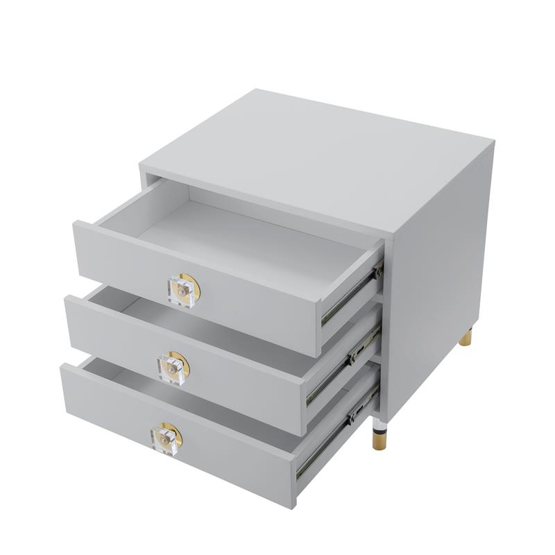 Posh Living Glamuri 3-Drawer Nightstand with Acrylic Legs in Light Gray