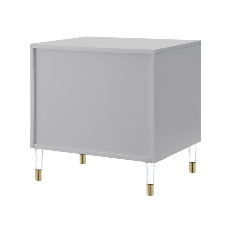 Posh Living Glamuri 3-Drawer Nightstand with Acrylic Legs in Light Gray