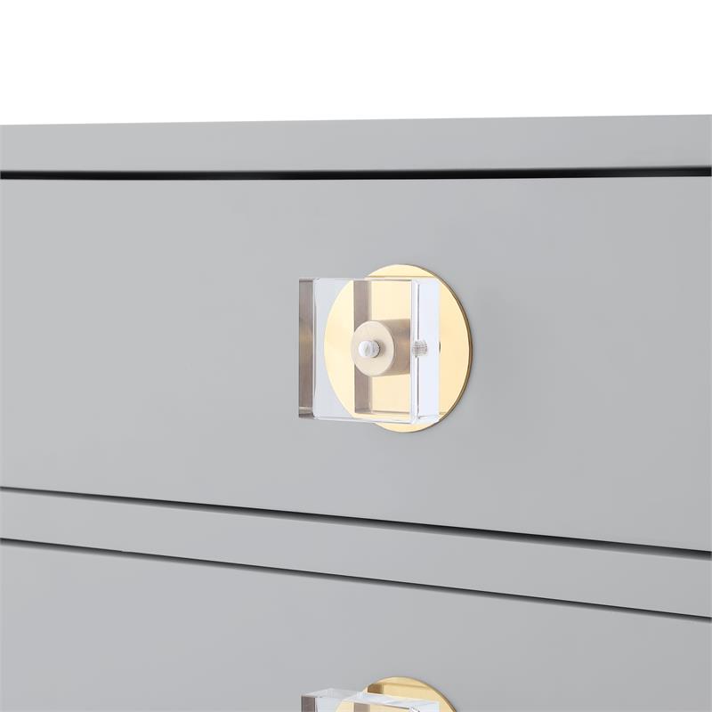 Posh Living Glamuri 3-Drawer Nightstand with Acrylic Legs in Light Gray