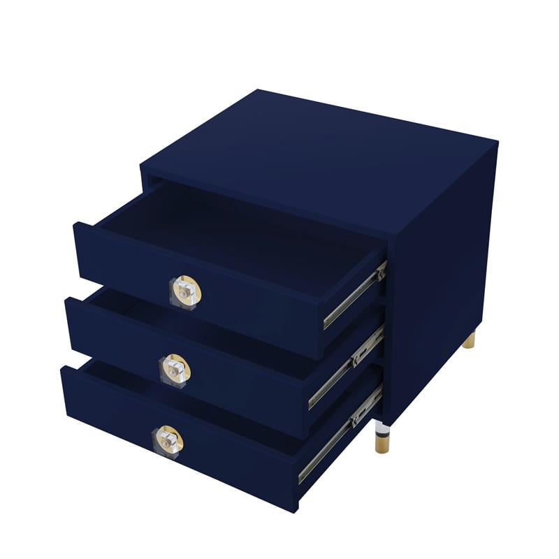Posh Living Glamuri 3-Drawer Nightstand with Acrylic Legs in Dark Navy