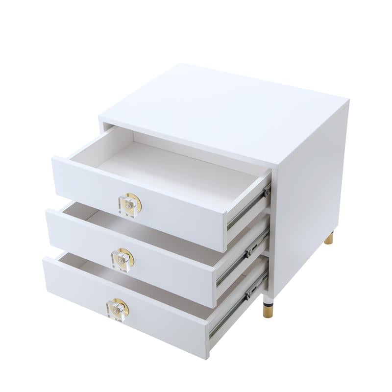 Posh Living Glamuri 3-Drawer Nightstand with Acrylic Legs in White