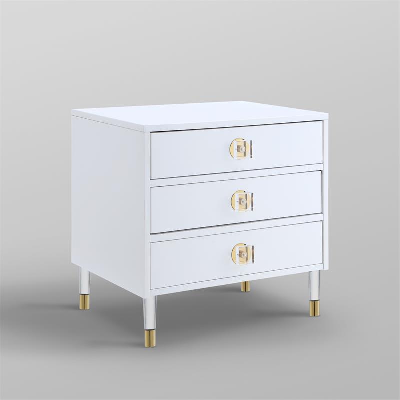 Posh Living Glamuri 3-Drawer Nightstand with Acrylic Legs in White